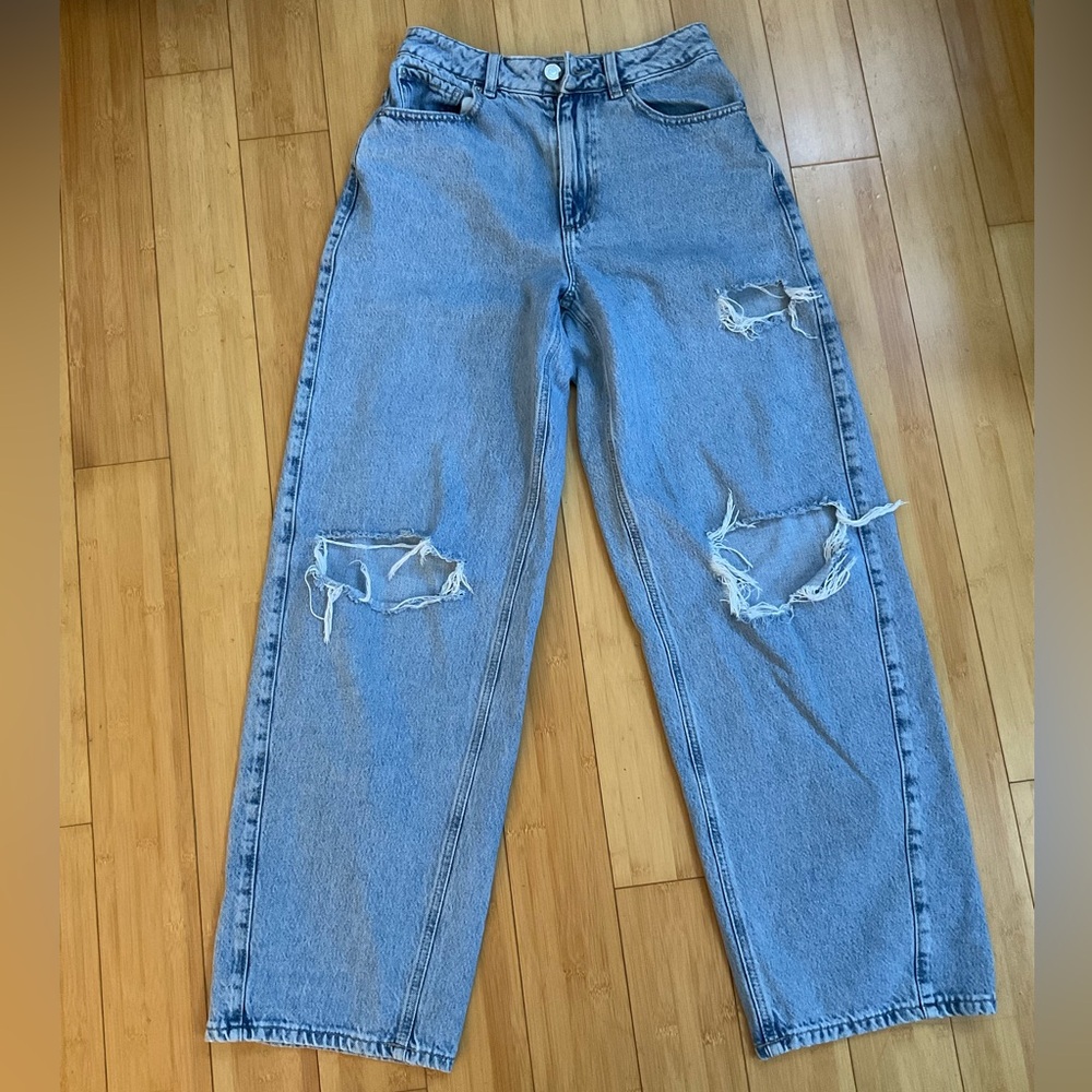 Garage Blue Distressed Wide Leg Jeans